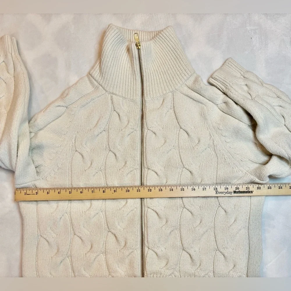 Talbots Sweater Cream Cable Knit Turtleneck Full Zip Cardigan Size XL